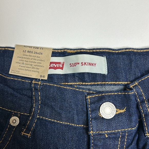 Levi's 510 Skinny Jeans Girls Size 12 Denim 26x26 Kids Button Zipper Blue New - Picture 5 of 8